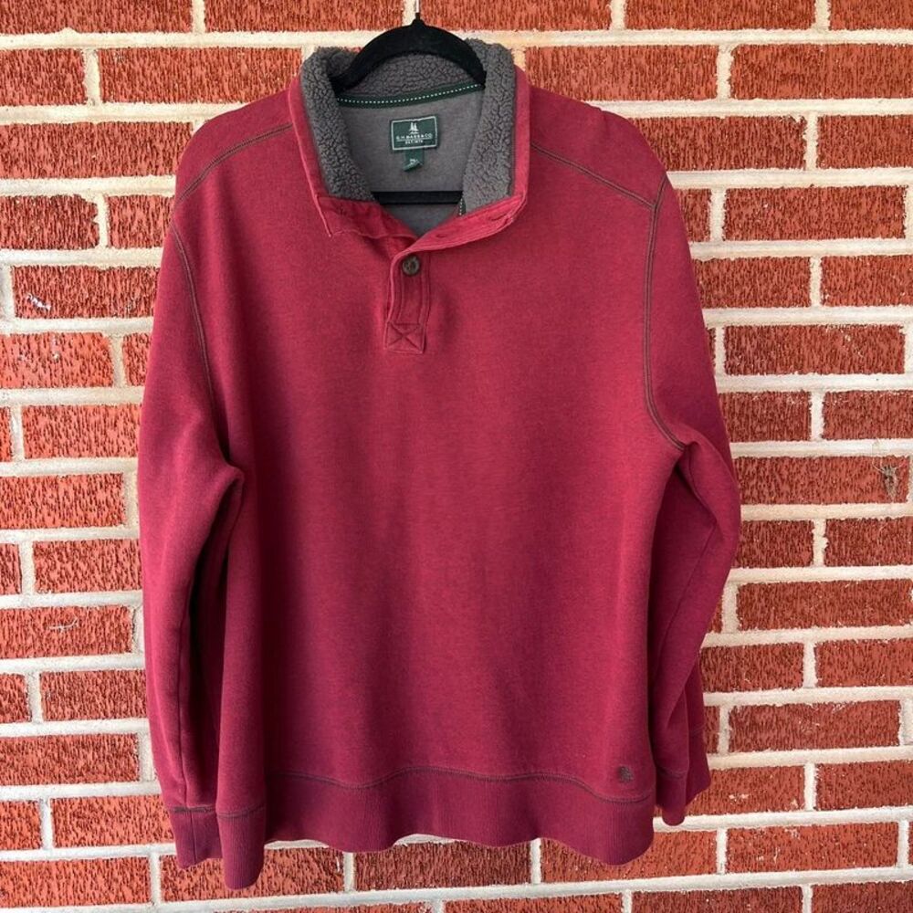 G.H. Bass Burgundy Fleece Collar Button Neck Sweatshirt Men’s 2XL